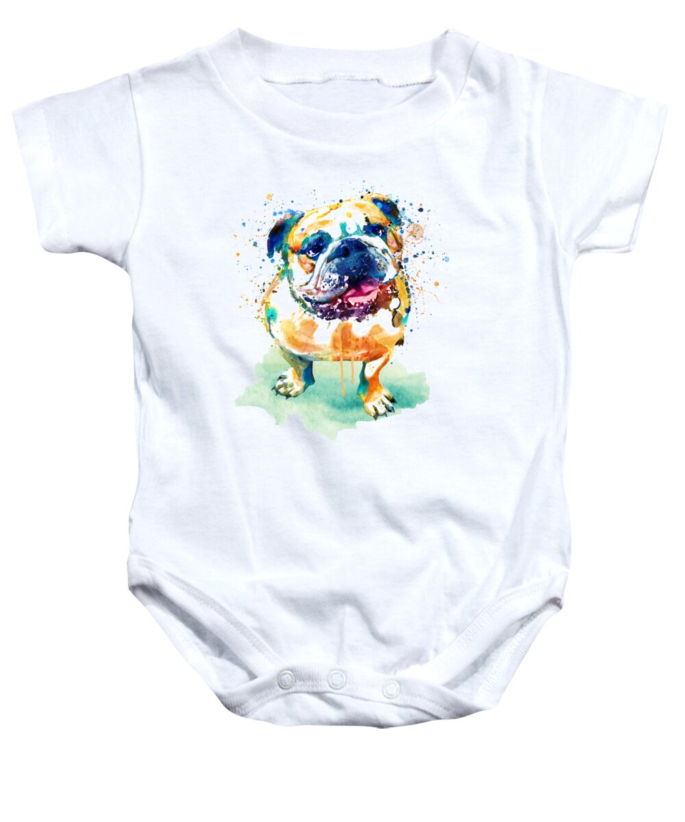 Marian Voicu Baby Onesie featuring the painting Watercolor Bulldog by Marian Voicu
