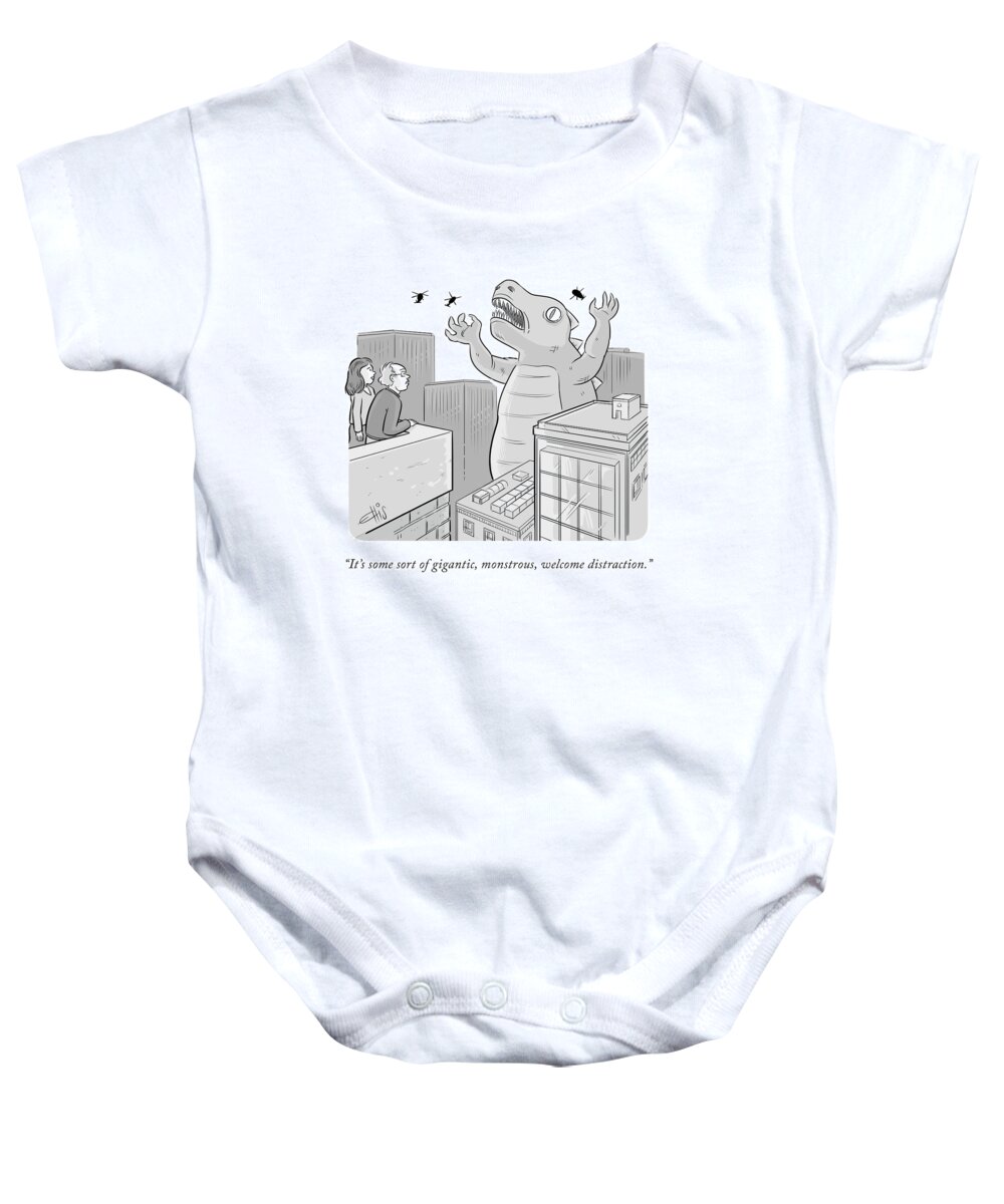 It's Some Sort Of Gigantic Baby Onesie featuring the drawing Welcome Distraction by Ellis Rosen