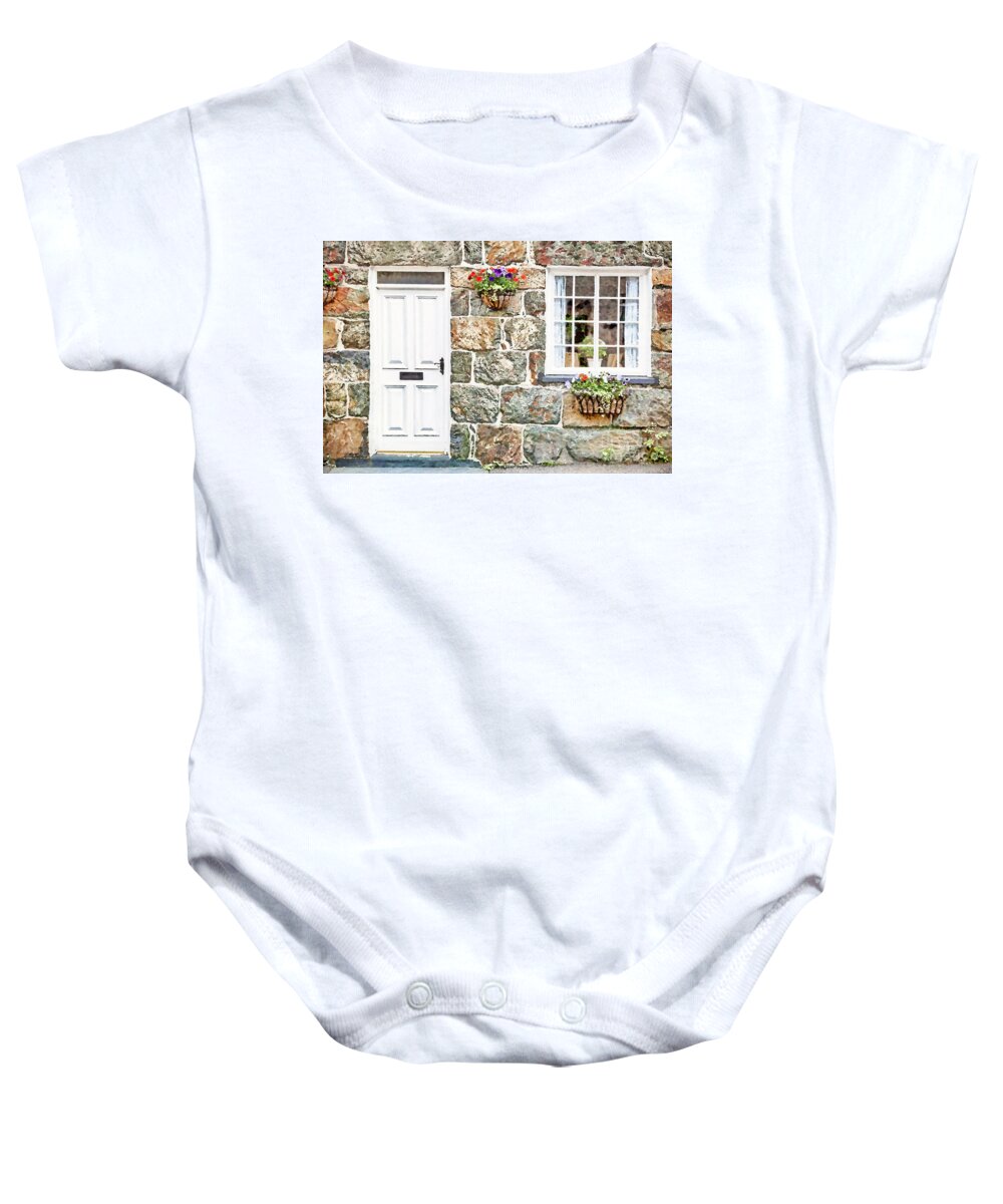 Architecture Baby Onesie featuring the photograph Welsh cottage painting by Jane Rix