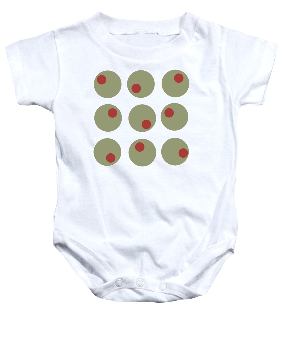 Minimalist Baby Onesie featuring the digital art Whimsical Stuffed Green Olives Pattern by Shelli Fitzpatrick