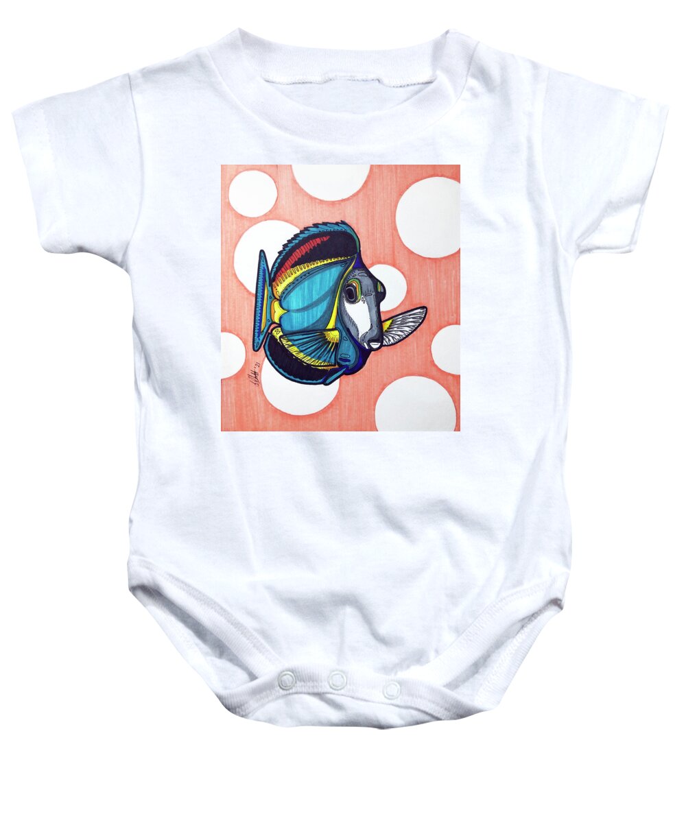 White Faced Tang Baby Onesie featuring the drawing White Faced Tang by Creative Spirit