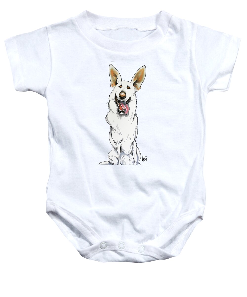 Dog Baby Onesie featuring the drawing White German Shepherd by Canine Caricatures By John LaFree