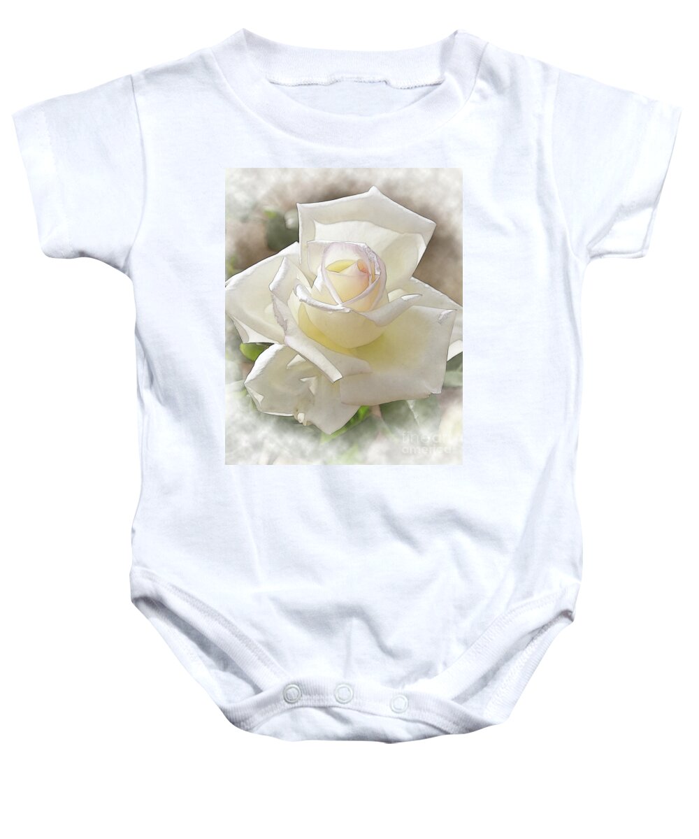 White-rose Baby Onesie featuring the digital art White Rose Bloom In Watercolor by Kirt Tisdale