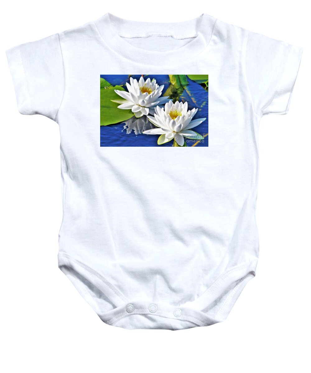 Water Lilies Baby Onesie featuring the photograph White Water Lilies by Joanne Carey