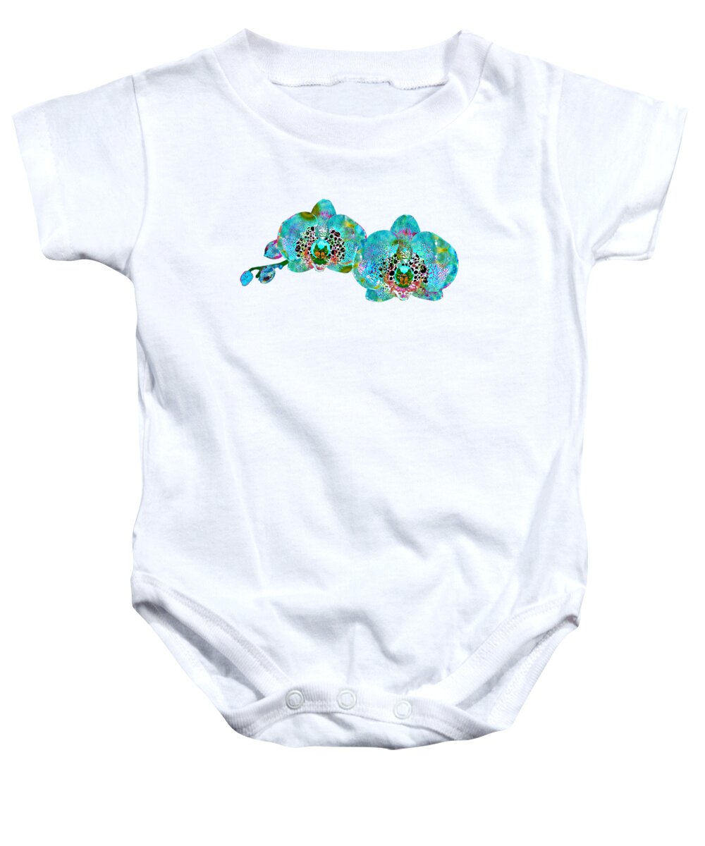 Orchid Baby Onesie featuring the painting Wild Blue Orchids - Beach Beachy Art - Sharon Cummings by Sharon Cummings