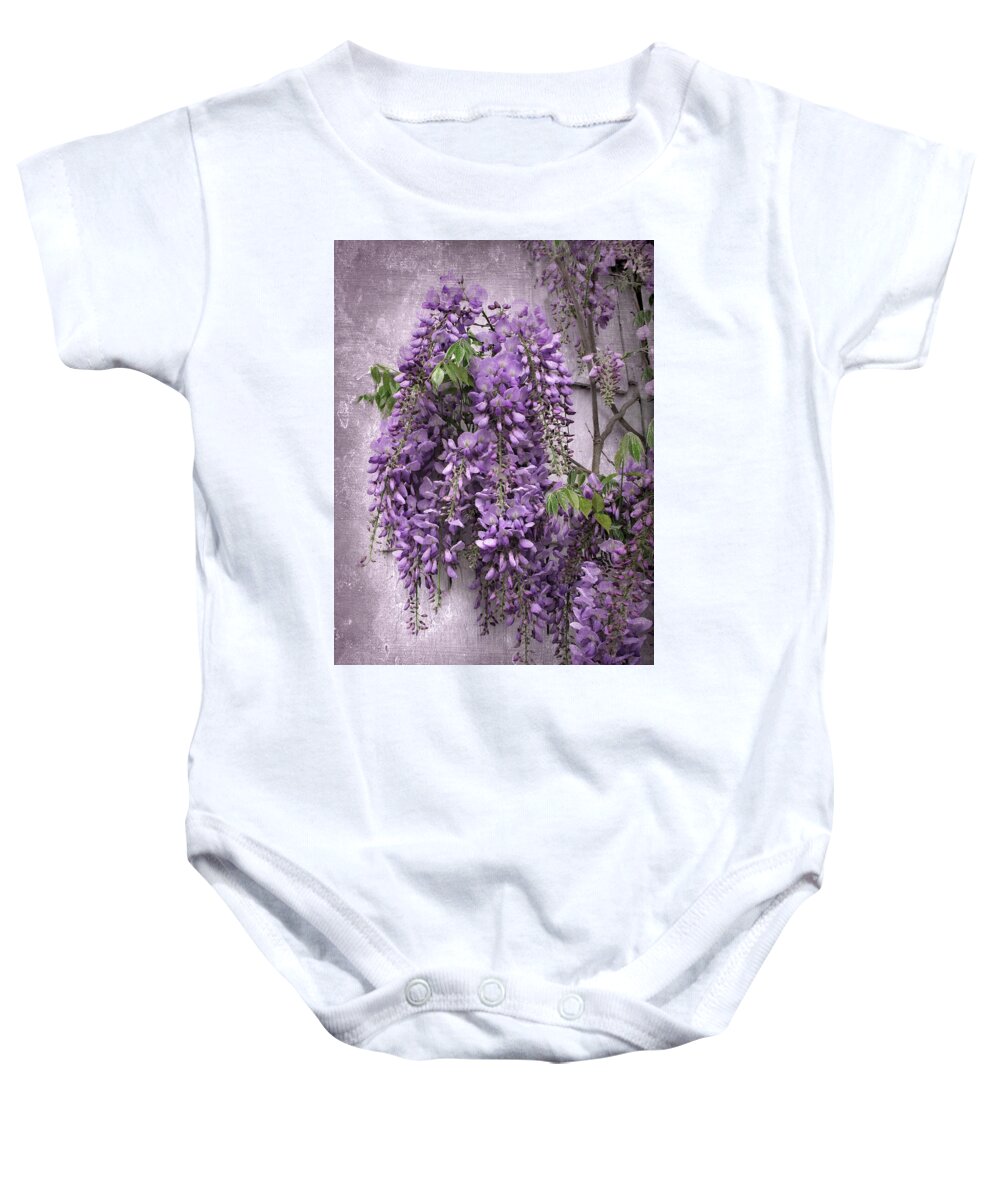 Wisteria Baby Onesie featuring the photograph Wistful Wisteria by Jessica Jenney