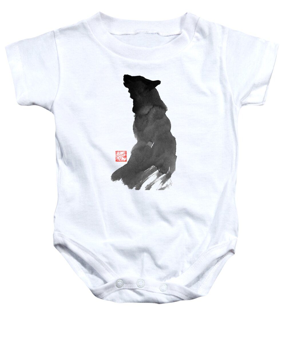 Dog Baby Onesie featuring the painting Wolf by Pechane Sumie