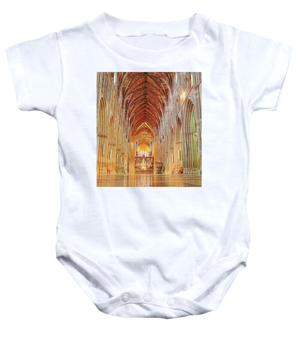 Worcester Baby Onesie featuring the photograph Worcester Cathedral interior by Tony Mills