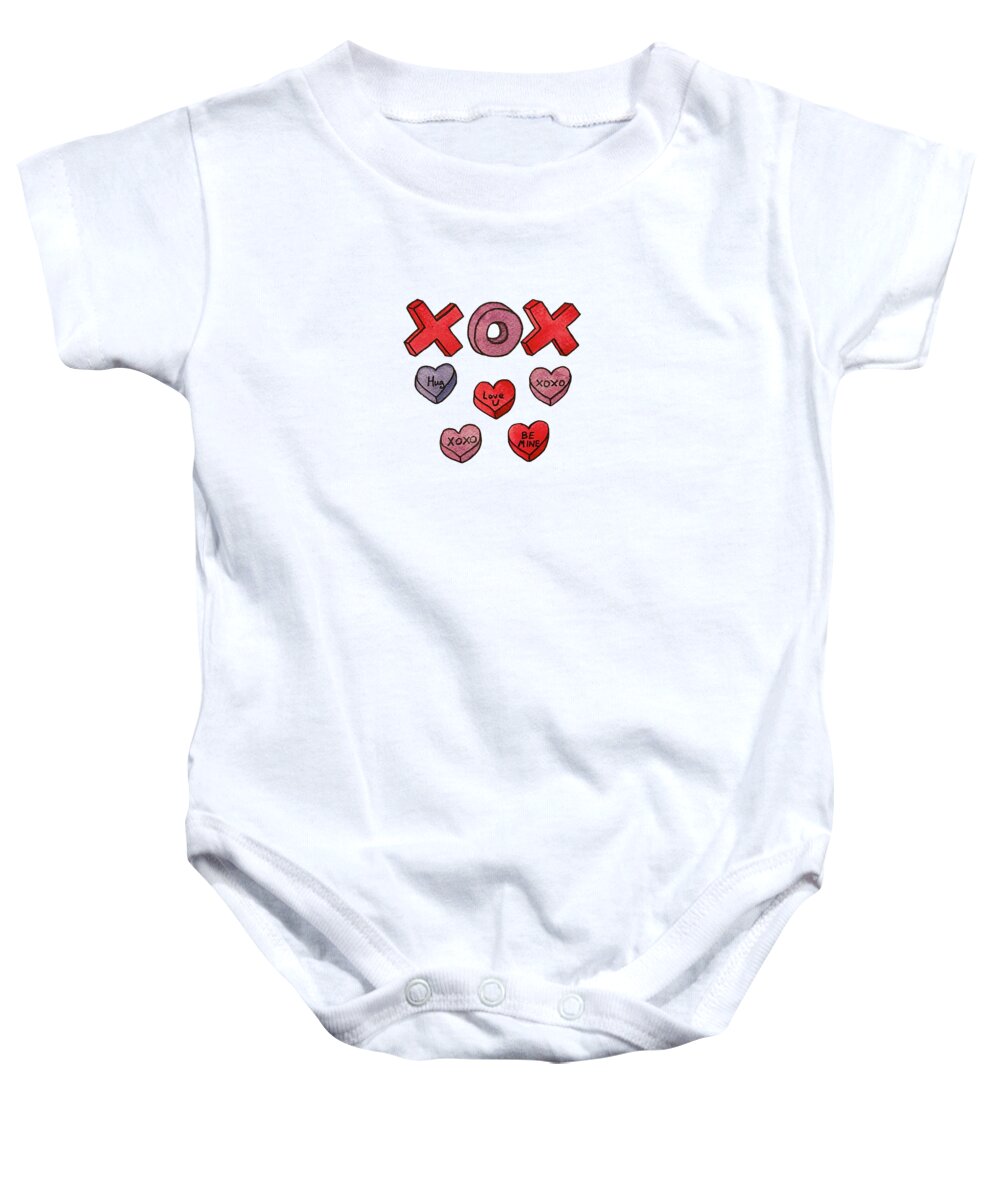Valentine's Day Baby Onesie featuring the mixed media Xoxo by Lisa Neuman