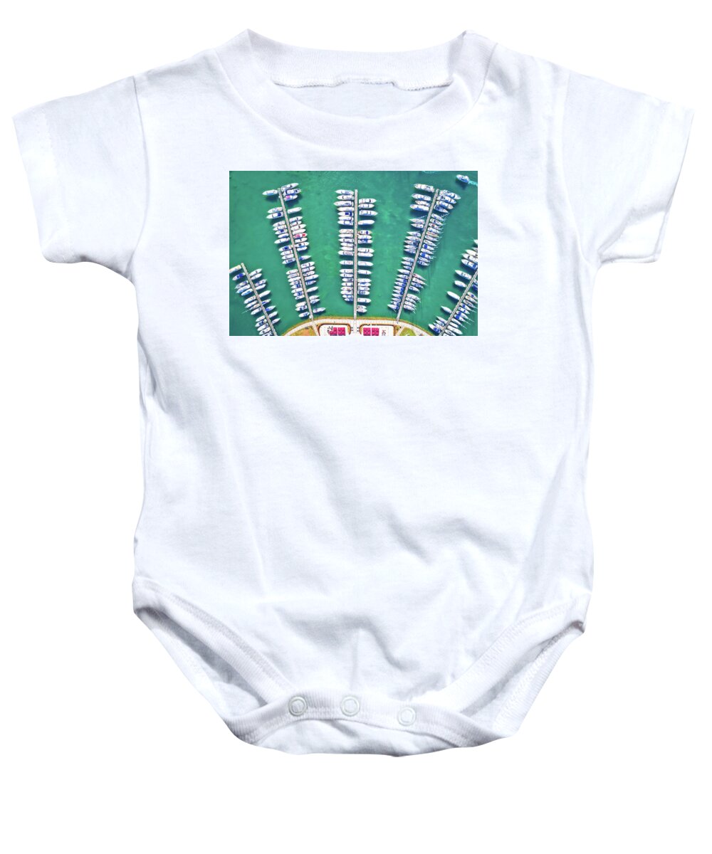 Novigrad Baby Onesie featuring the photograph Yachting club and marina aerial view, Novigrad Istarski by Brch Photography