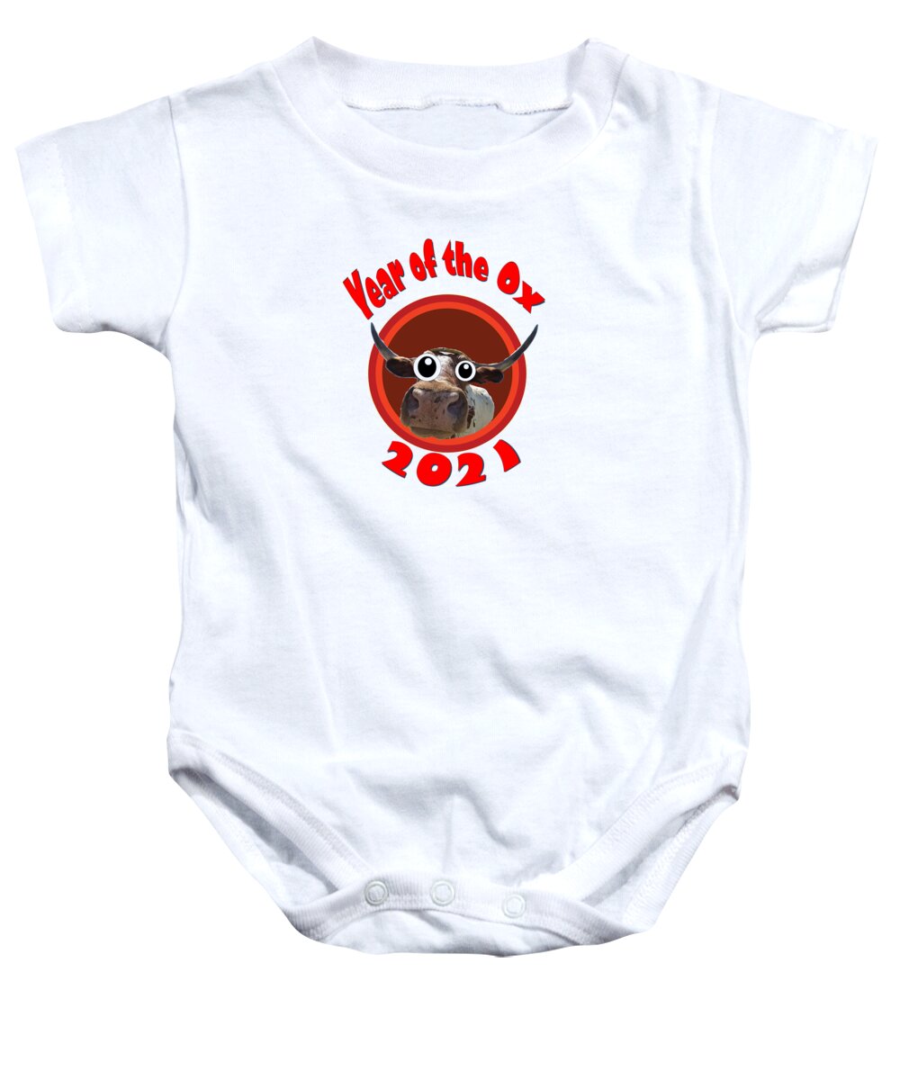 Ox Baby Onesie featuring the digital art Year of the Ox Googly Eyes Transparent Background by Ali Baucom