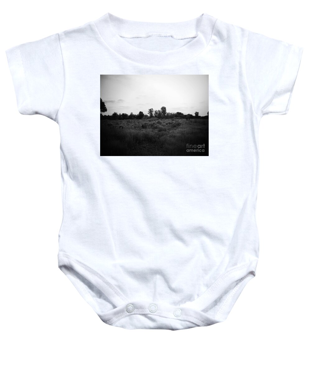 Wetlands Baby Onesie featuring the photograph Yellow Flowers in the Field - Black and White - Frank J Casella by Frank J Casella