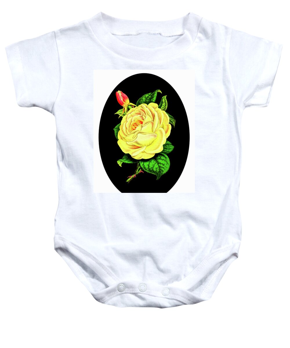 Floral Baby Onesie featuring the mixed media Yellow Rose on Oval by Lorena Cassady