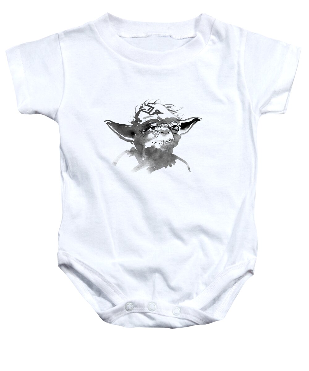 Yoda Baby Onesie featuring the painting Yoda Master by Pechane Sumie