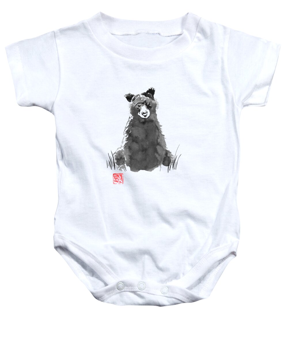 Ours Baby Onesie featuring the drawing Young Bear by Pechane Sumie
