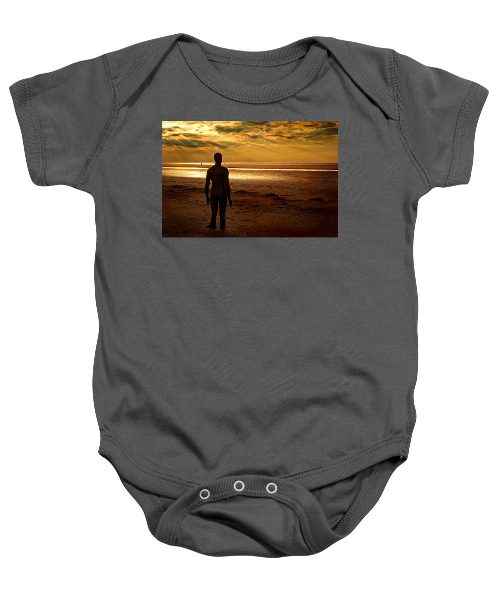 Antony Gormley Baby Onesie featuring the photograph Another Place Number 8 by Meirion Matthias