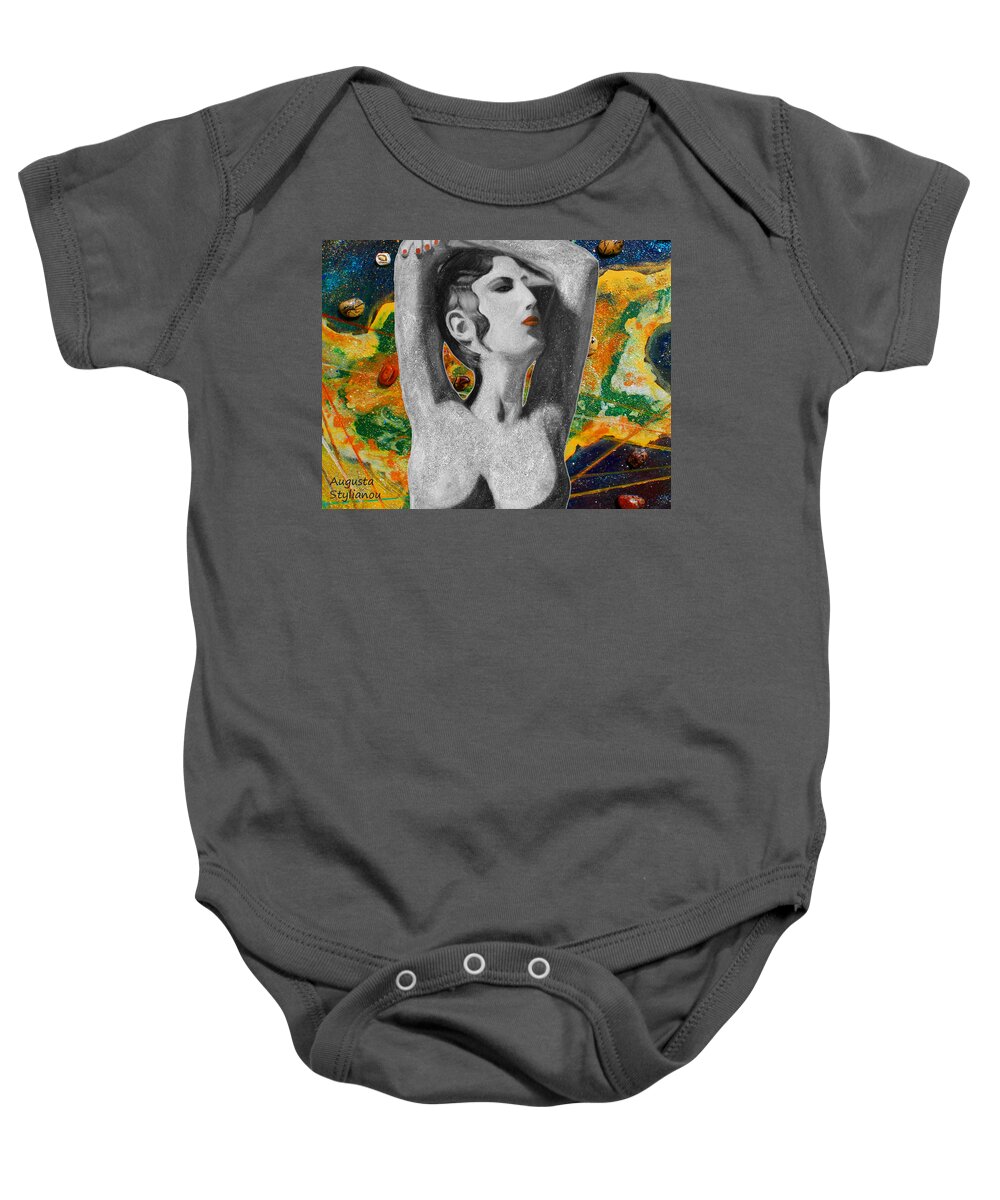 Augusta Stylianou Baby Onesie featuring the digital art Cyprus Map and Aphrodite #5 by Augusta Stylianou