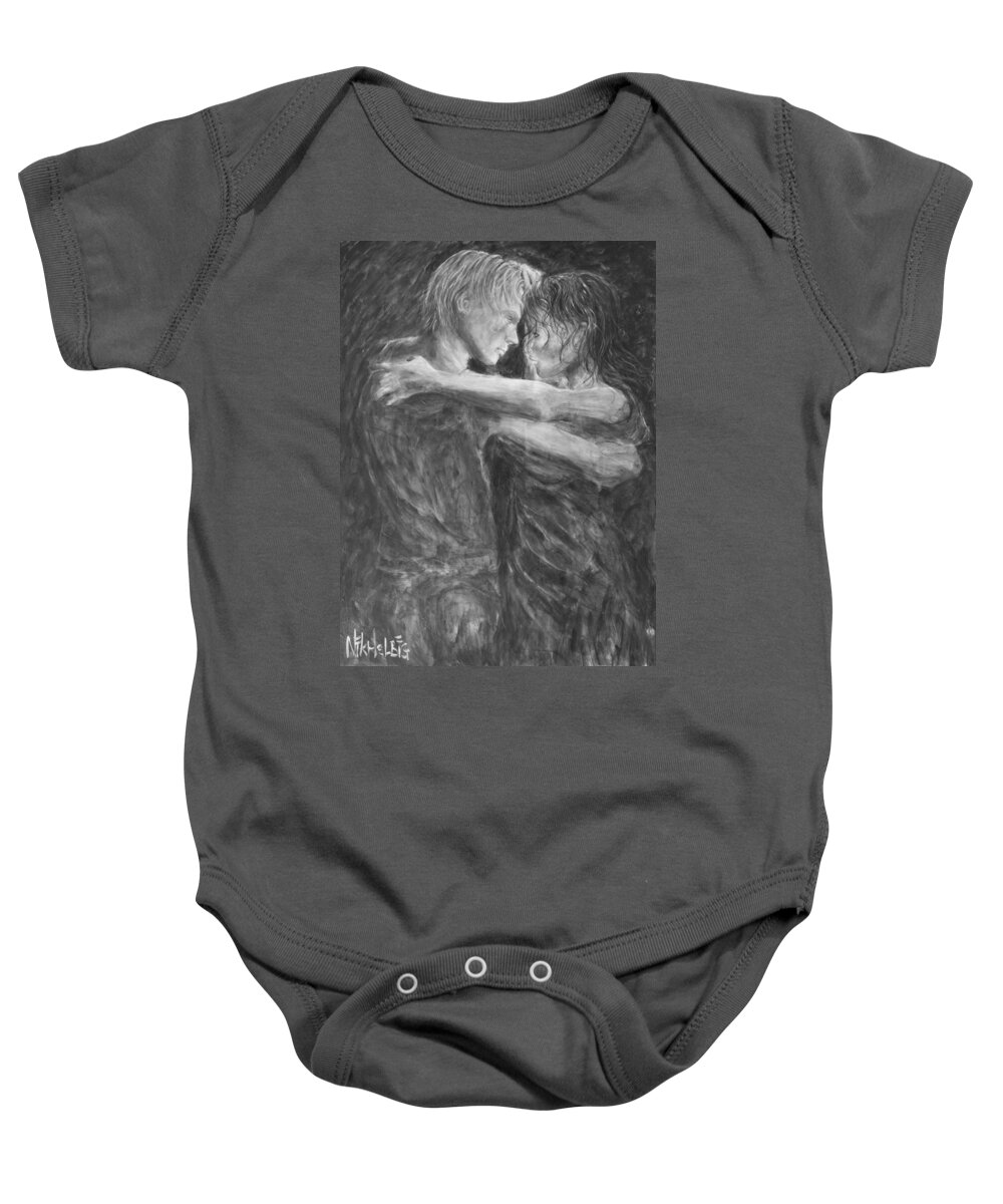  Shades Of Grey Baby Onesie featuring the painting Shades of Grey - Tango Dancers by Nik Helbig