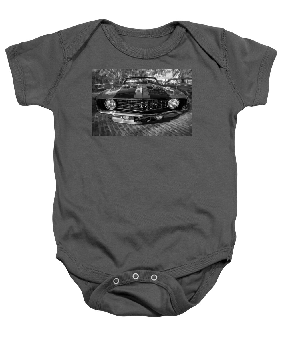 1969 Chevrolet Camaro Baby Onesie featuring the photograph 1969 Chevy Camaro SS Painted BW by Rich Franco