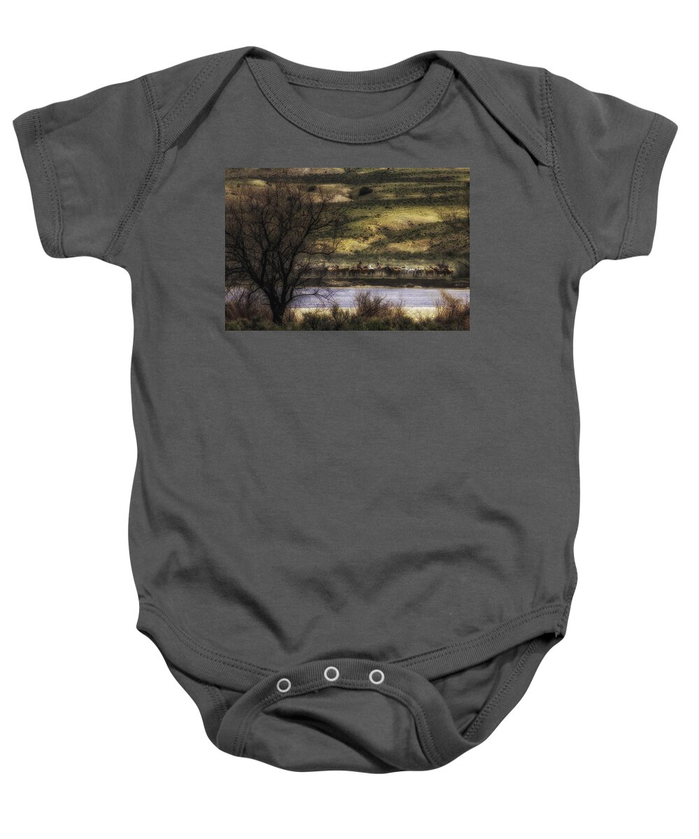 Horse Drive Baby Onesie featuring the photograph Across the River by Kristal Kraft