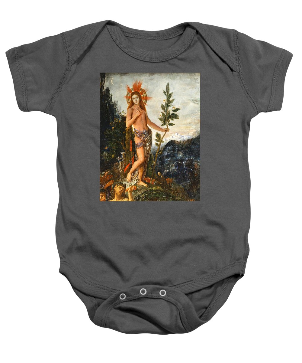 Gustave Moreau Baby Onesie featuring the painting Apollo Receiving the Shepherds' Offerings #2 by Gustave Moreau