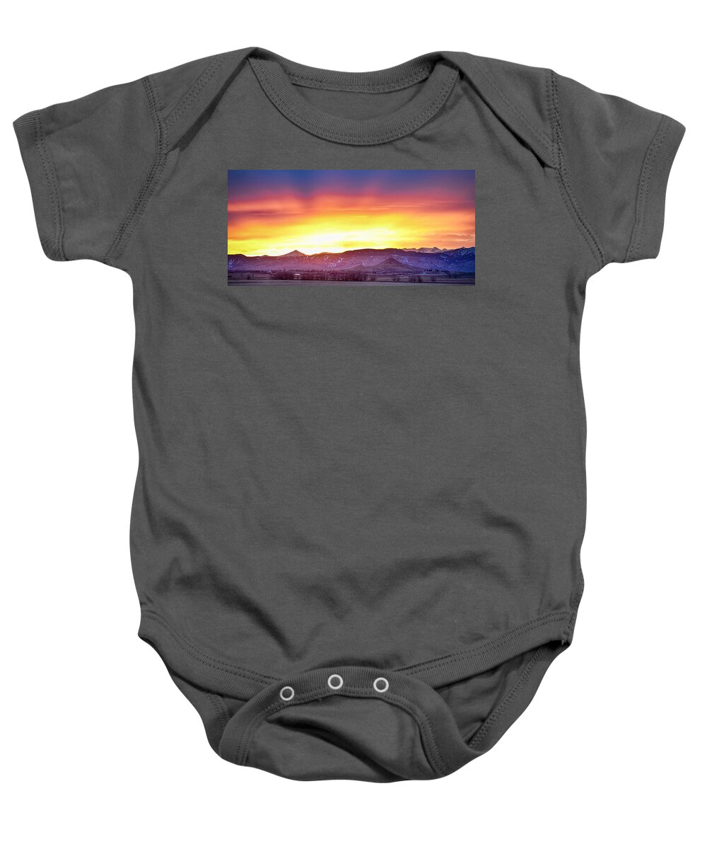 Winter Baby Onesie featuring the photograph Boulder County Haystack Rocky Mountain Sunset #1 by James BO Insogna