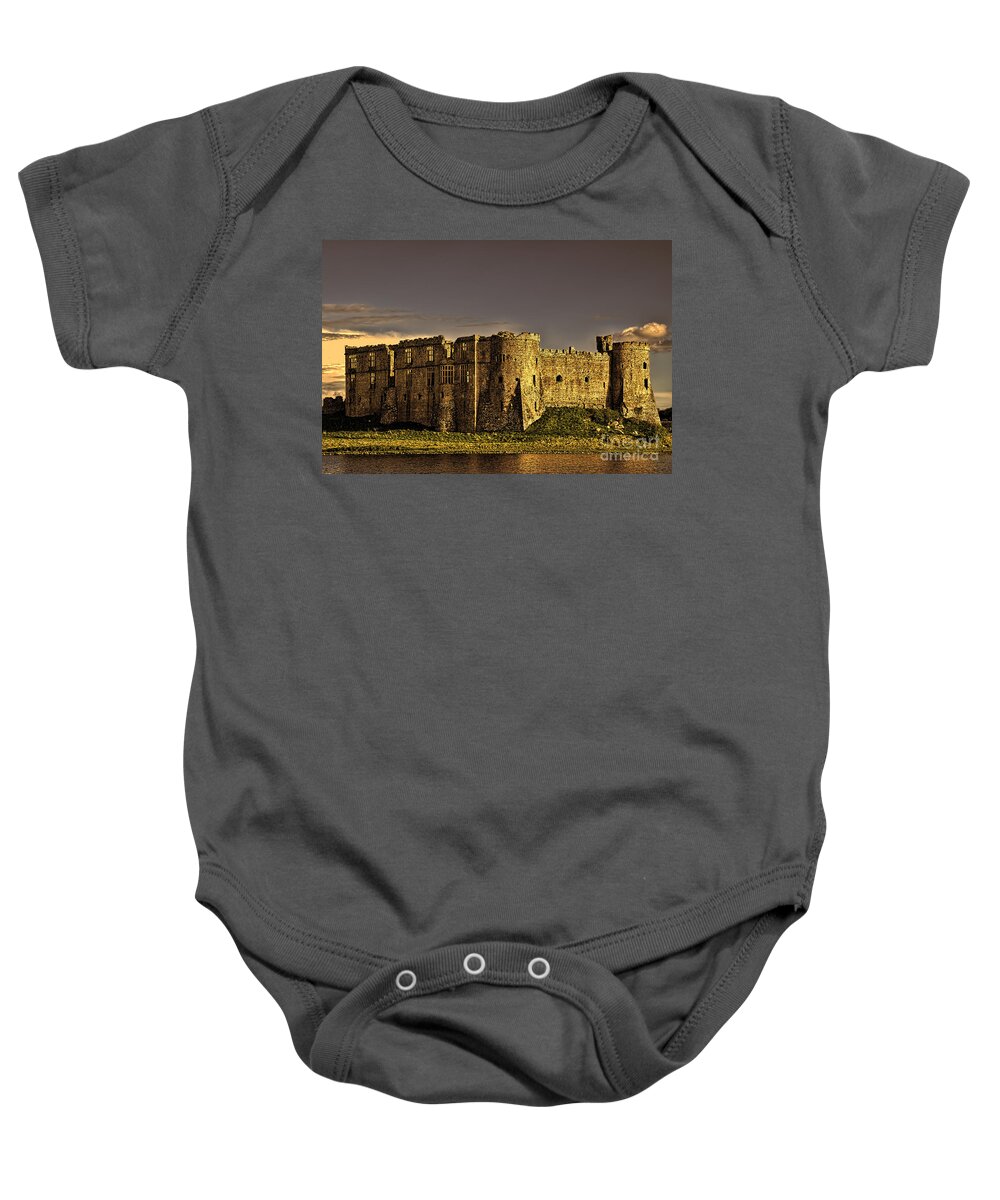Carew Castle Baby Onesie featuring the photograph Carew Castle Sunset 2 #1 by Steve Purnell