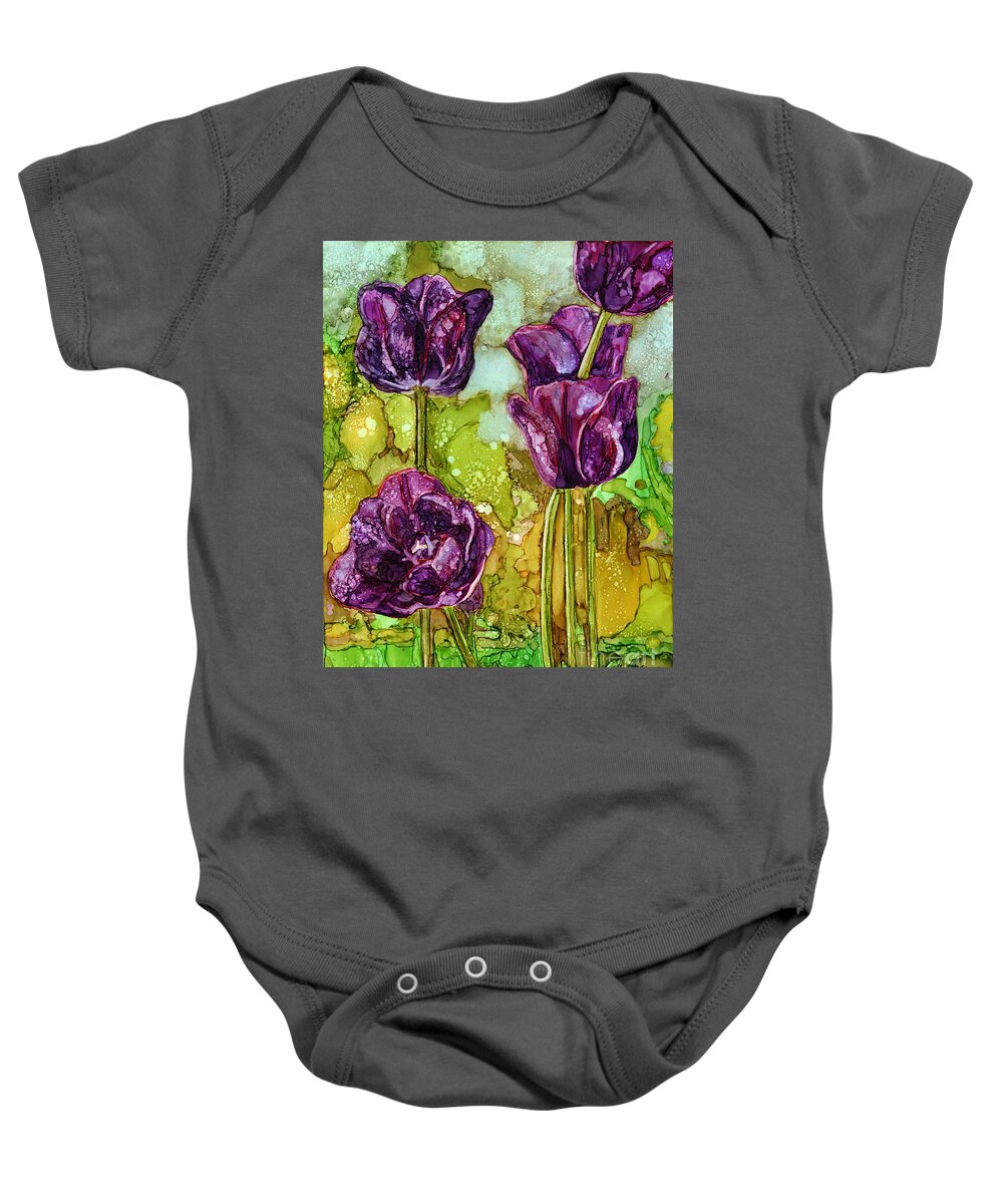 Tulips Baby Onesie featuring the painting Dark Tulips by Vicki Baun Barry
