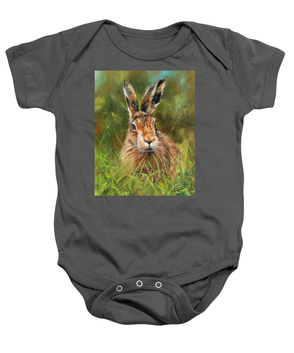 Animals Baby Onesie featuring the painting hARE #1 by David Stribbling