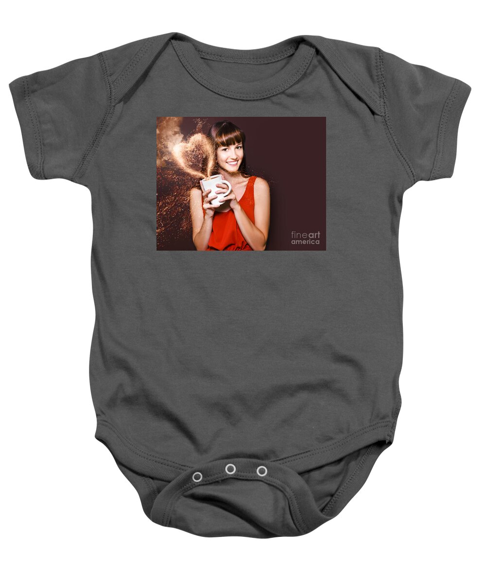 Cafe Baby Onesie featuring the photograph I Love Hot Coffee by Jorgo Photography