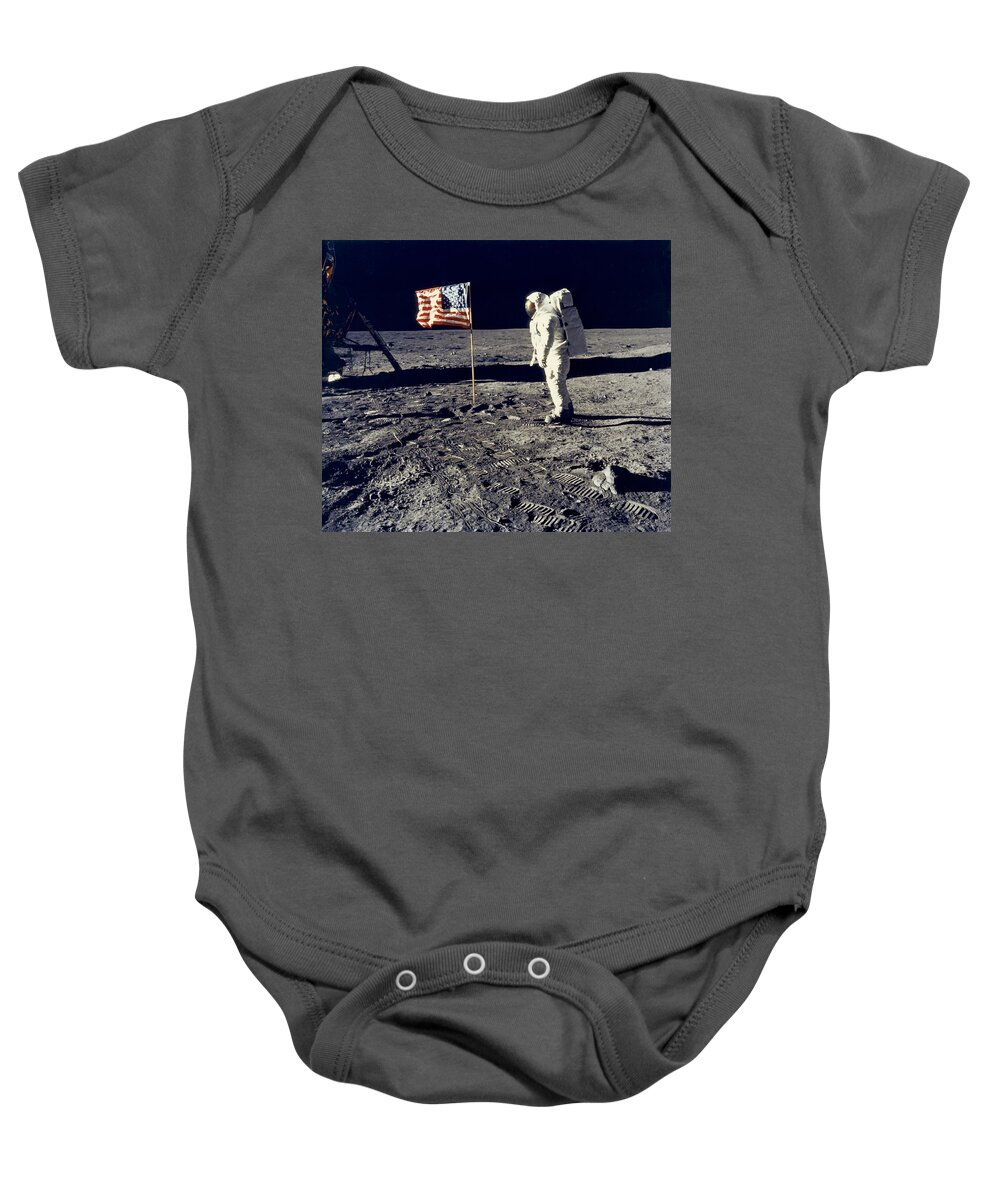 1960s Baby Onesie featuring the photograph Man On The Moon by Underwood Archive Neil Armstrong