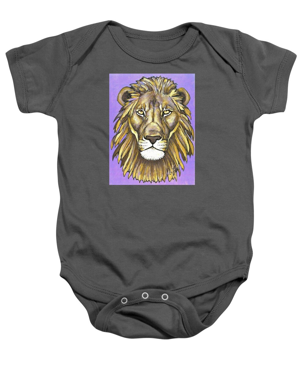 Lion Baby Onesie featuring the painting Mod Male Lion by VLee Watson