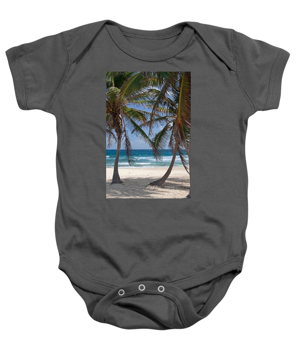 Palm Trees Baby Onesie featuring the photograph Serene Caribbean Beach by Sven Brogren