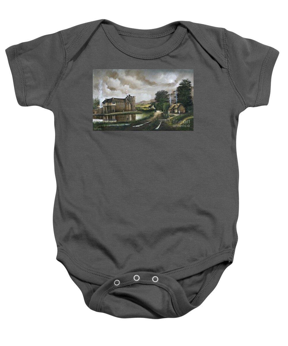 Countryside Baby Onesie featuring the painting Stokesay Castle, Shropshire - England by Ken Wood