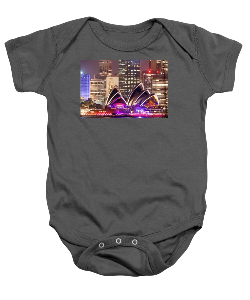 Opera House Baby Onesie featuring the photograph Sydney skyline at night with Opera House - Australia #1 by Matteo Colombo
