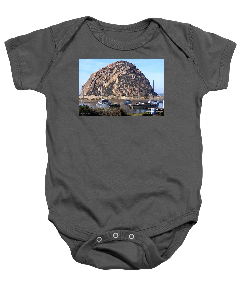The Rock Baby Onesie featuring the digital art The Rock At Morro Bar #1 by Barbara Snyder