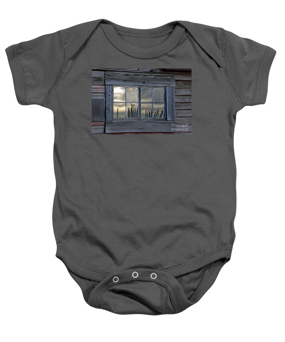 Old Baby Onesie featuring the photograph Window Reflections #1 by Vivian Christopher