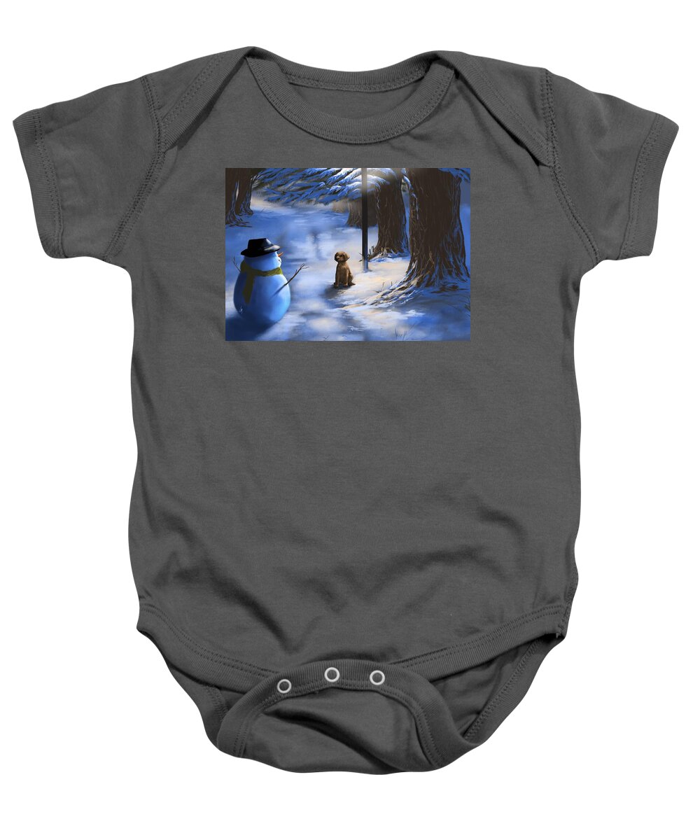 Winter Baby Onesie featuring the painting Would you like to play? by Veronica Minozzi