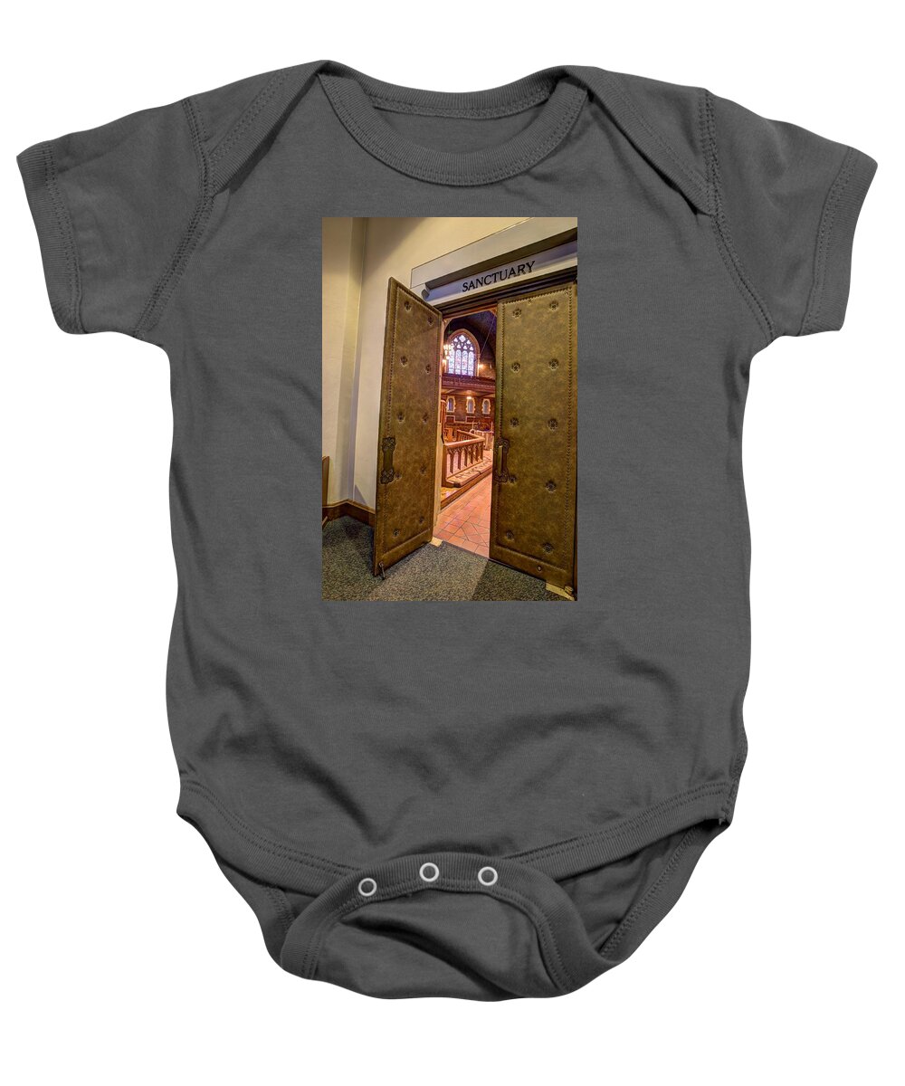 Mn Church Baby Onesie featuring the photograph Hennepin Avenue Methodist Church #13 by Amanda Stadther