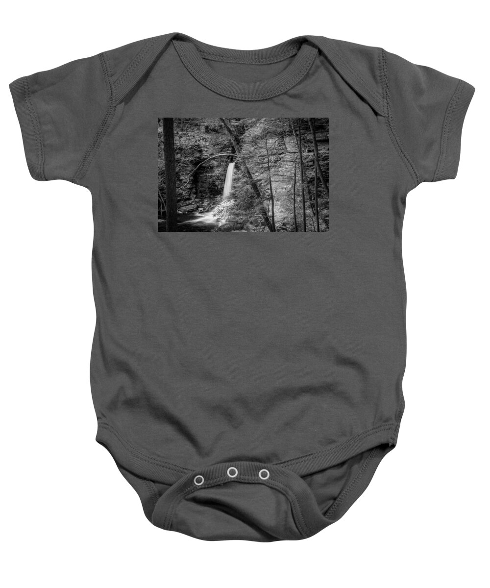George W. Childs State Park Baby Onesie featuring the photograph Waterfalls George W Childs National Park Painted BW  #13 by Rich Franco