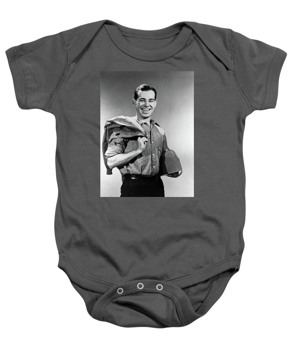 Photography Baby Onesie featuring the photograph 1940s Smiling Man In Work Clothes by Vintage Images
