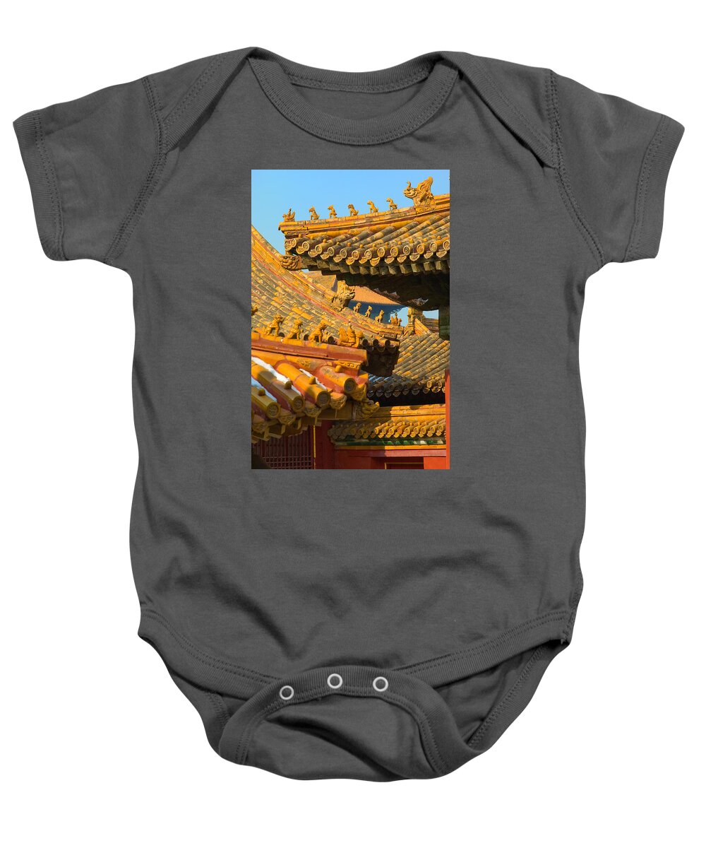 China Baby Onesie featuring the photograph China Forbidden City Roof Decoration #2 by Sebastian Musial