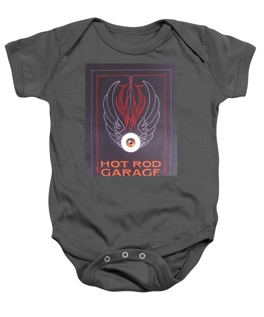 Low Brow Baby Onesie featuring the painting Hot Rod Garage #3 by Alan Johnson