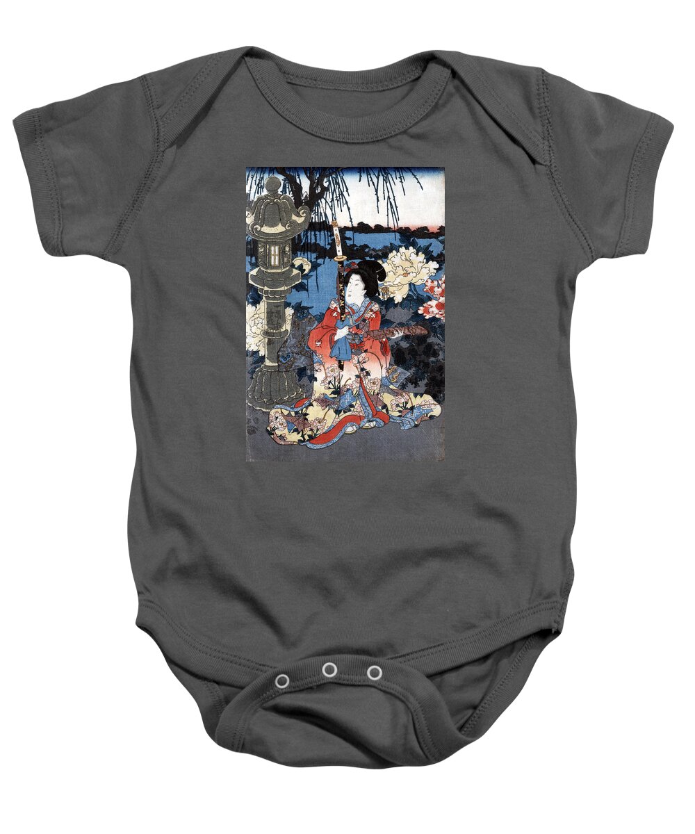 1850 Baby Onesie featuring the painting Japan Woman In Garden #2 by Granger