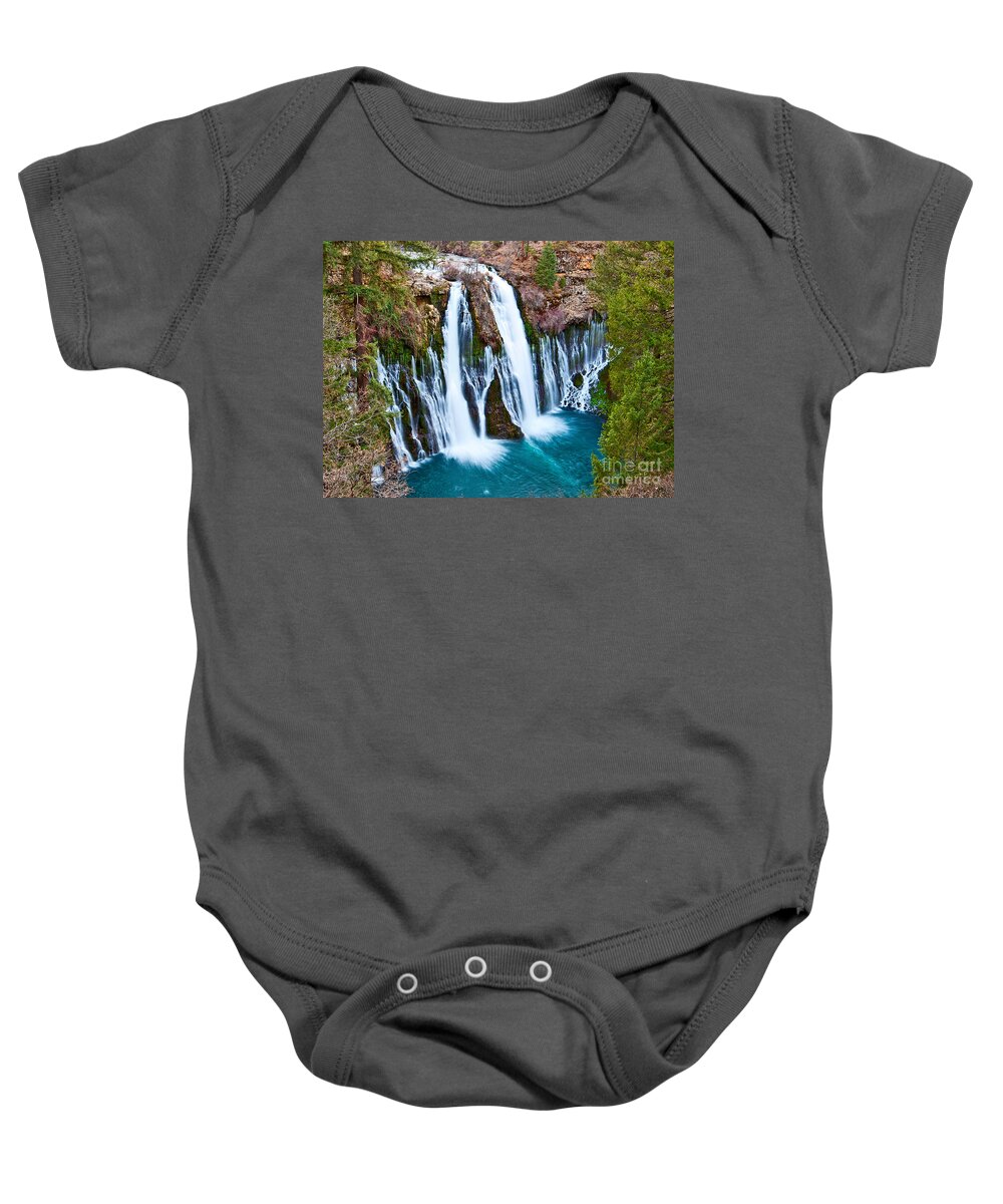 Burney Falls Baby Onesie featuring the photograph Burney Falls is one of the most beautiful waterfalls in California #3 by Jamie Pham