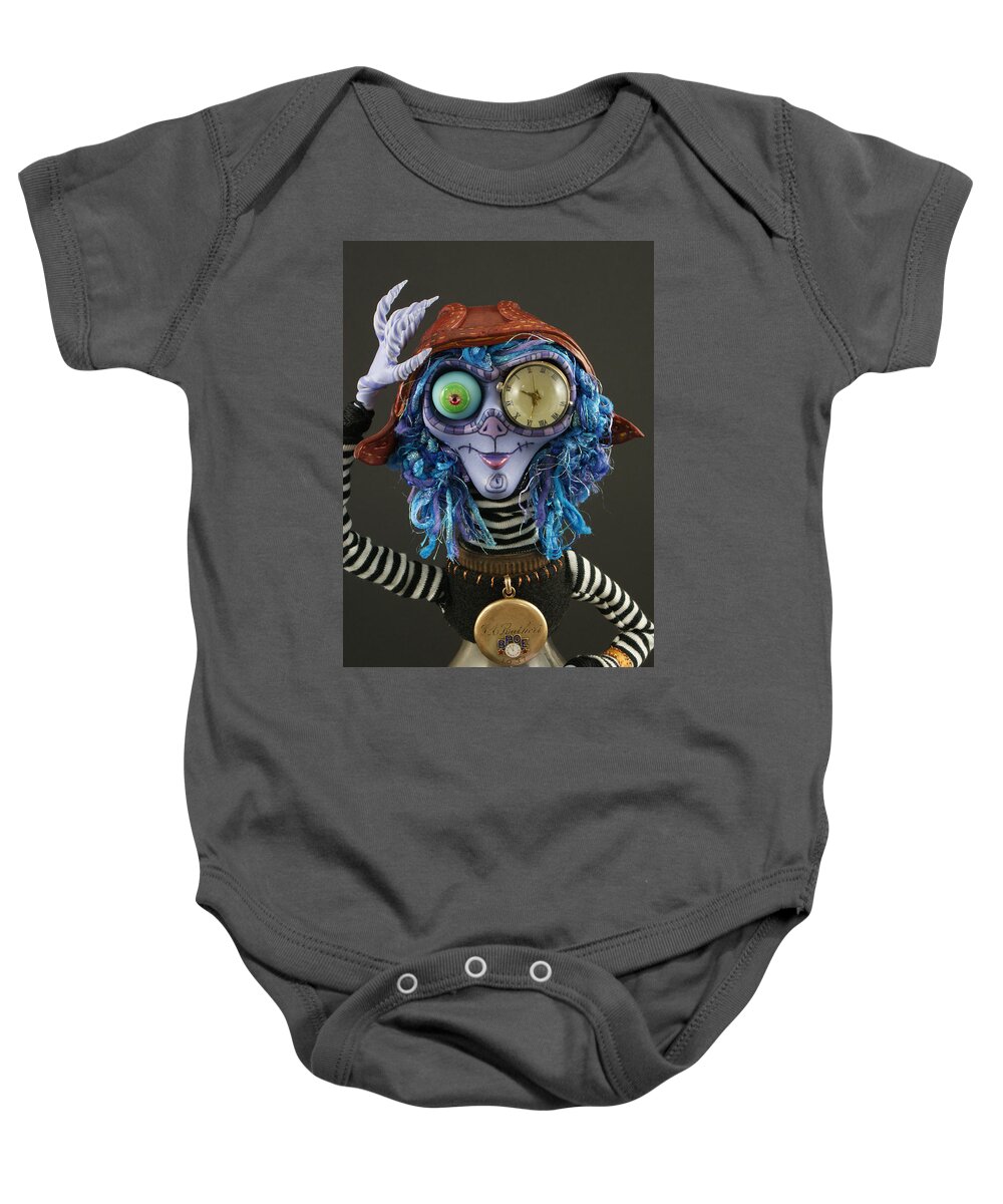 Time Collector Baby Onesie featuring the sculpture Time Collector #4 by Judy Henninger