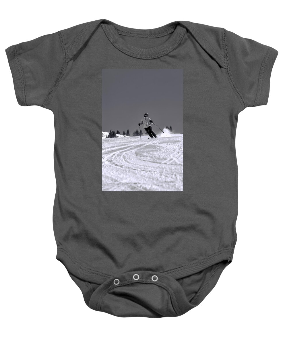 Blue Baby Onesie featuring the photograph First Run #4 by Sebastian Musial
