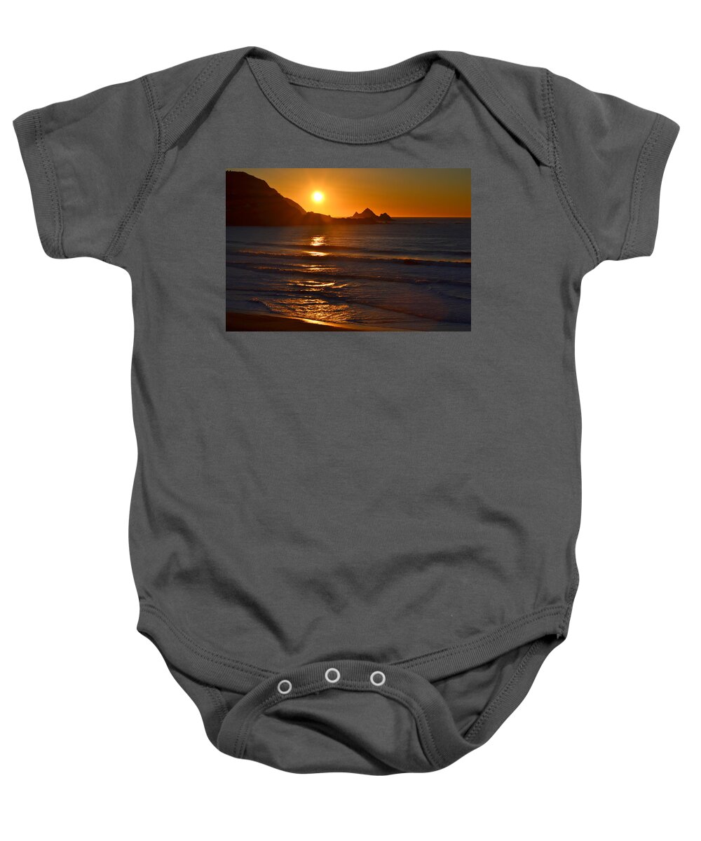 Pacifica Baby Onesie featuring the photograph Linda Mar Beach at Sunset #4 by Dean Ferreira