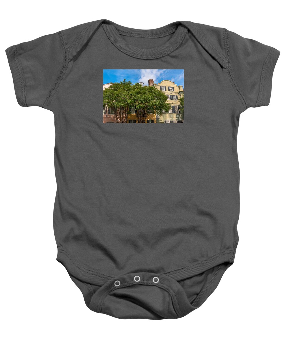 Rainbow Row Baby Onesie featuring the photograph Colorful Rainbow Row by Dale Powell