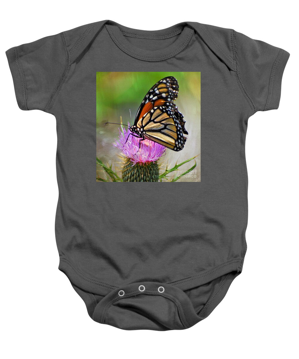 Monarch Butterfly Baby Onesie featuring the photograph A Harvest To The Eye by Kerri Farley
